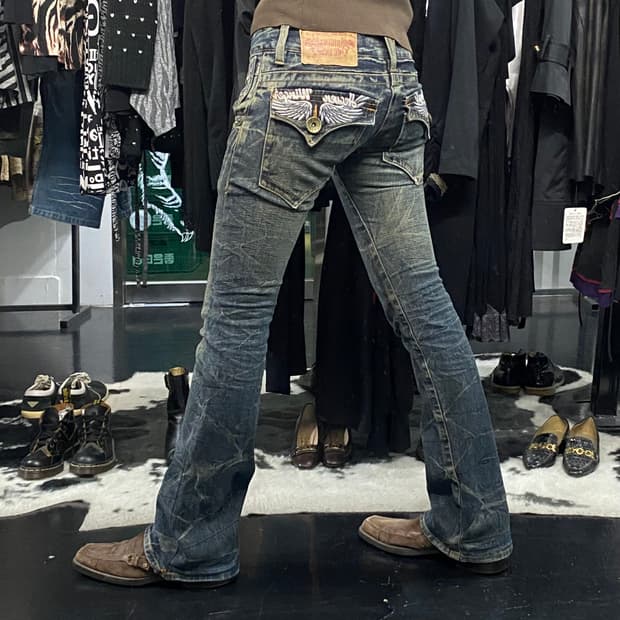 Japanese vtg 백포켓 날개 디테일 로우라이즈 부츠컷