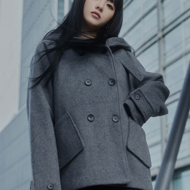 미세키서울 후드더블버튼 코트 (차콜)