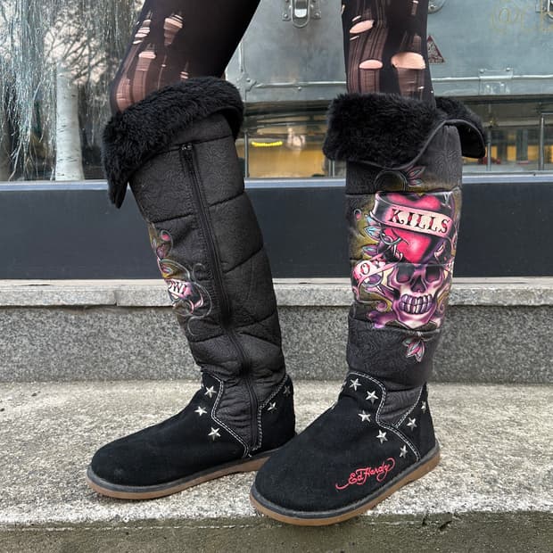 00s 레어 에드하디 스웨이드 니하이 타투 부츠