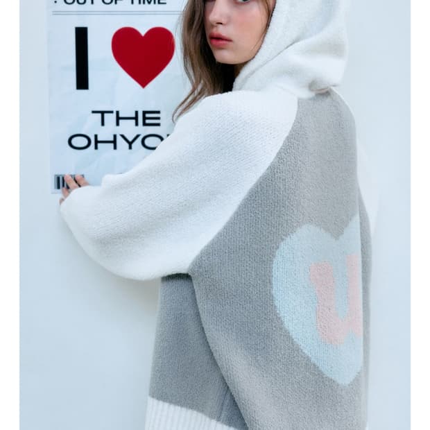 더오유 THEOHYOU 하트 후드 니트 가디건 새상품