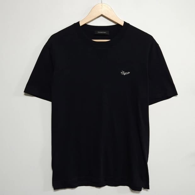 100~105 Zegna 제냐 반팔 티셔츠 체스트 로고 다크네이비