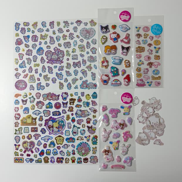 산리오 100개 스티커 2종/산리오 입체 스티커 3종/코기뮹 조각 스티커