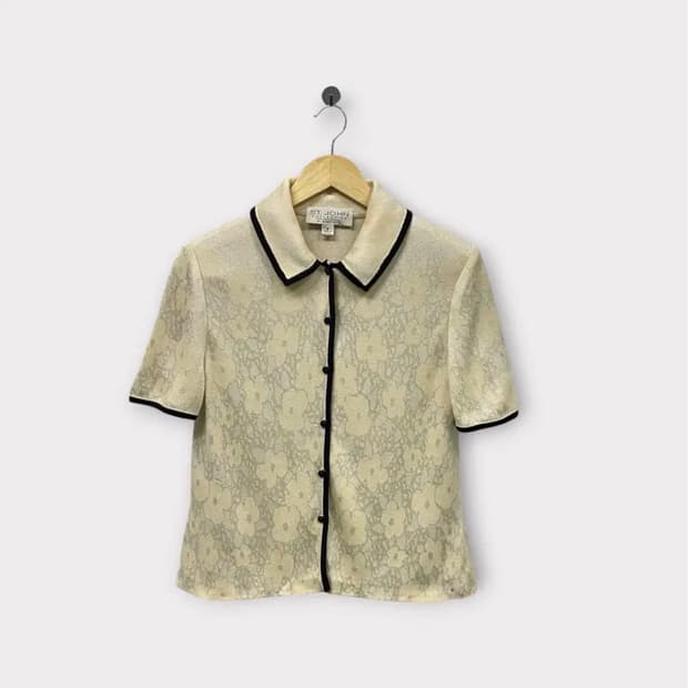 세인트존 St. John 아이보리색 레이스 엔틱 가디건 S