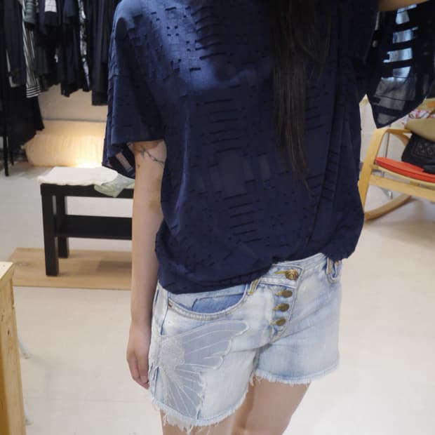 [MICHAA] mixed pattern short sleeve top