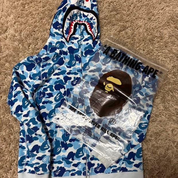 베이프 ABC 카모 샤크 후드집업 블루