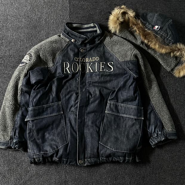 MLB 콜로라도 록키 인디고 그레이 데님 패딩  XL사이즈