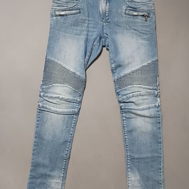 [32] 발망 연청워싱 슬림 바이커진 청바지