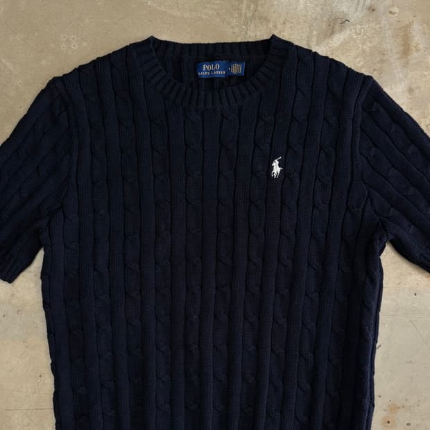 M 폴로랄프로렌 여성용 블랙 케이블 반팔 니트