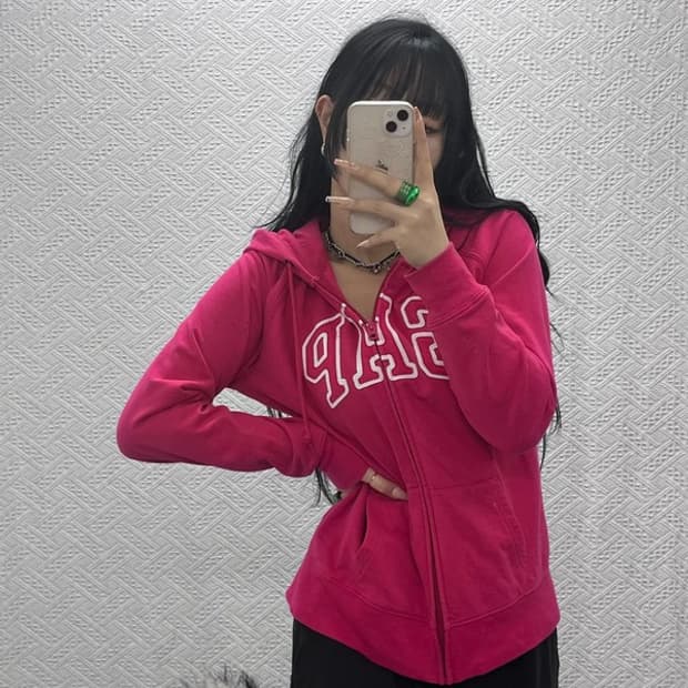 갭 올드스쿨 Y2K 핫핑크 약기모 후드집업 L C08205