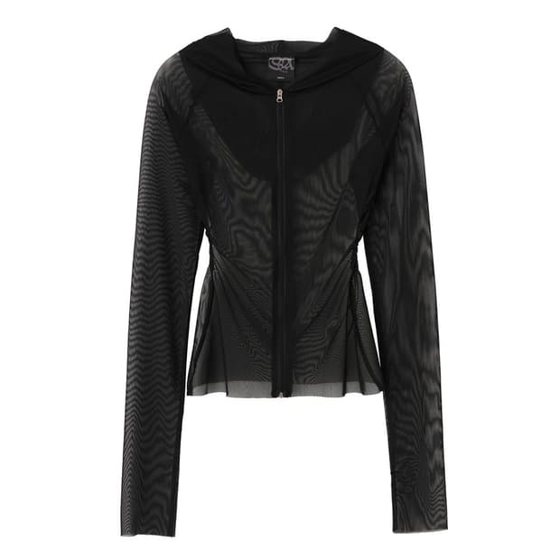 스컬프터 Mesh Shirring Zip Up Hoodie Black