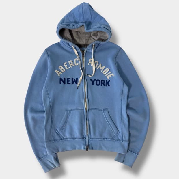 아베크롬비 루즈핏 00's 스카이블루 스웻 그런지 패치 후드집업