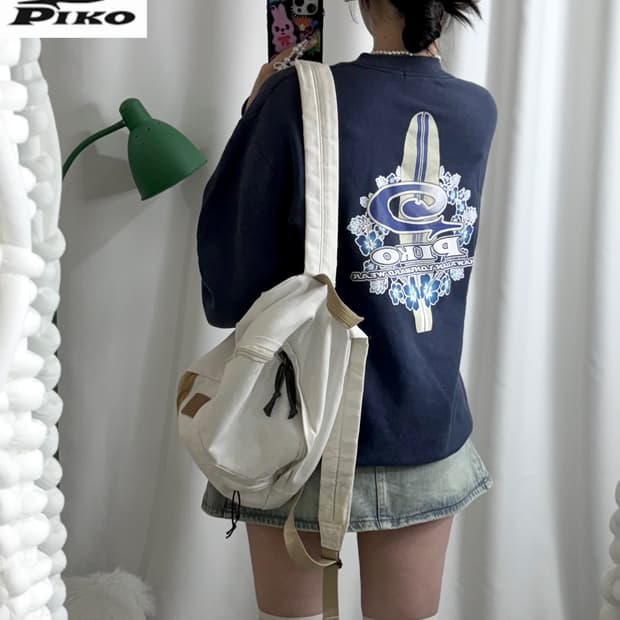 피코 네이비 오버핏 프린팅 맨투맨 