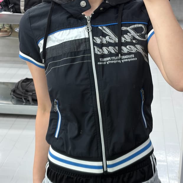 후부 Y2K 빈티지 레이싱 나일론 반팔 후드집업