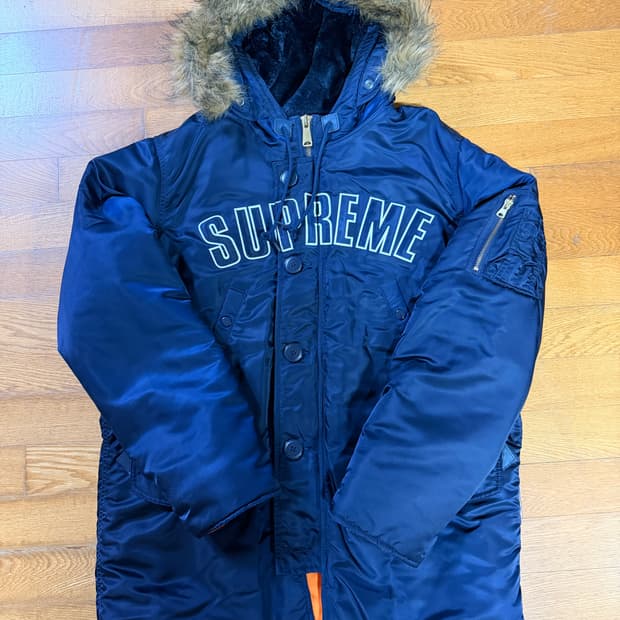 슈프림 아치로고 N-3B 새틴 파카 네이비