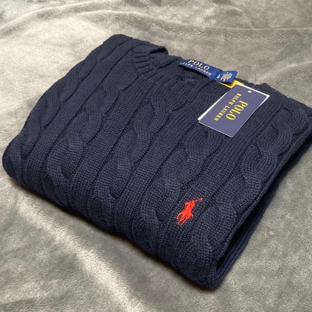 (정품)(새상품)폴로 라운드넥 케이블 꽈배기 니트