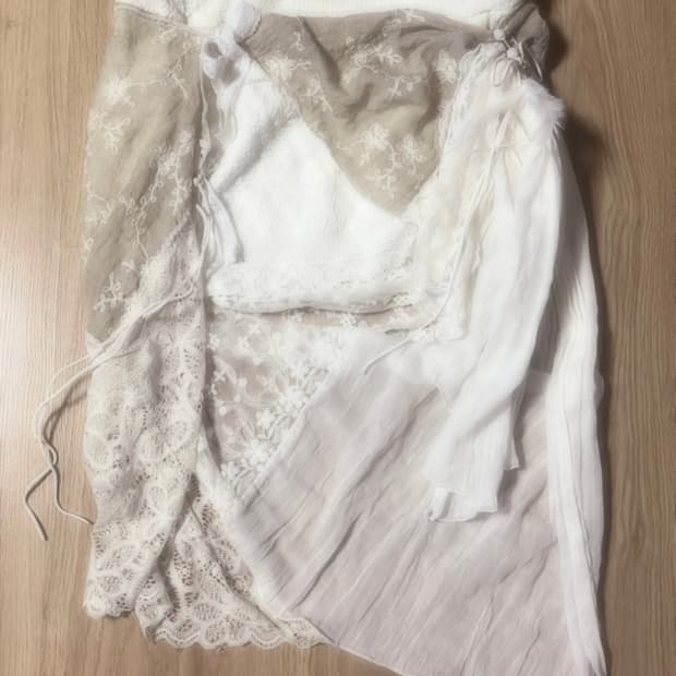 처분가 하루 판매 빈티지 핸드메이드 레이스 언발란스 랩 스커트 핀터