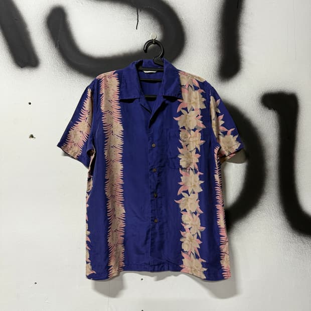 VTG 빈티지 오리엔탈 폴리 하와이안 반팔 셔츠