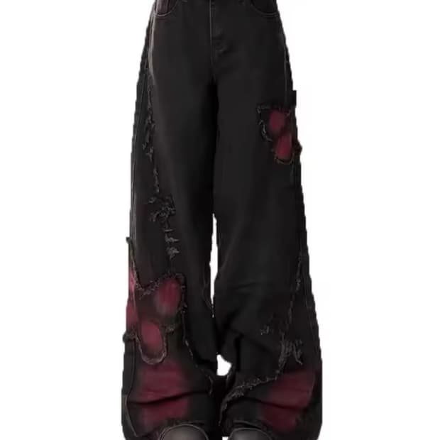 하라주쿠 그런지 데님 팬츠 지뢰계 락시크 펑크 갸루