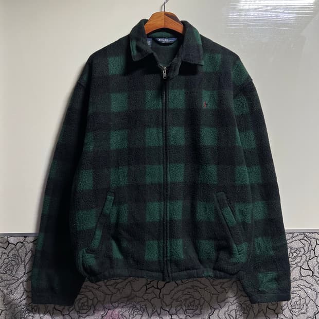 폴로 랄프로렌 그린 체크 플리스 집업 자켓