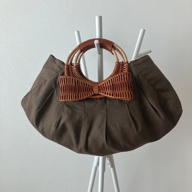 Studio clip 갈색 라탄 리본 손잡이가방 라탄백 에코백 천가방