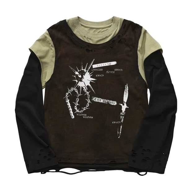 Three-Panel Distressed Cotton Pullover 