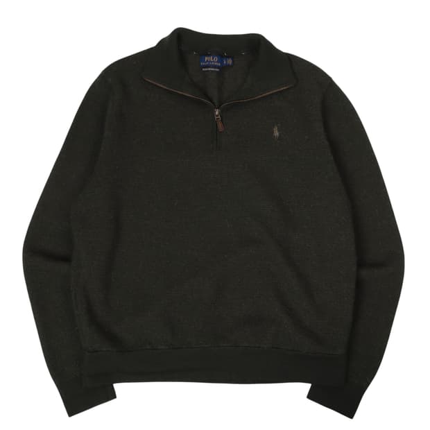 폴로 랄프로렌 카키 워셔블 메리노울 하프집업 니트