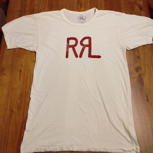 RRL 오리지널 로고 크루넥 그래픽 티셔츠 크림 / 레드