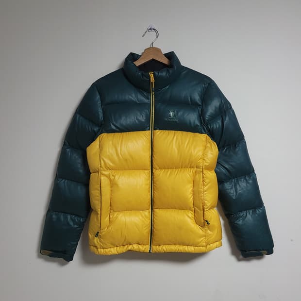 (100) 블랙야크 그린/옐로우 배색 패딩 눕시