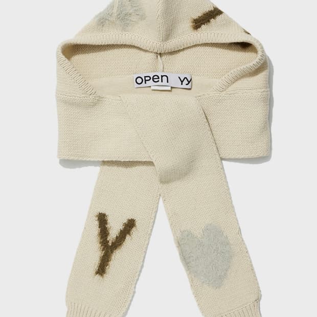 오픈와이와이 샤기 자카드 후드 스카프 [블랙]