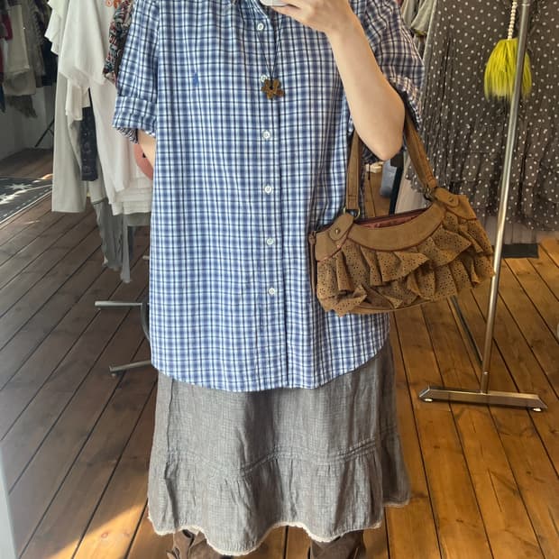 폴로 블루 체크 반팔셔츠 