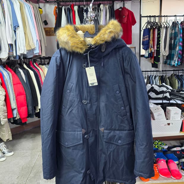 망고 네이비 후드 퍼 패딩 (1424)