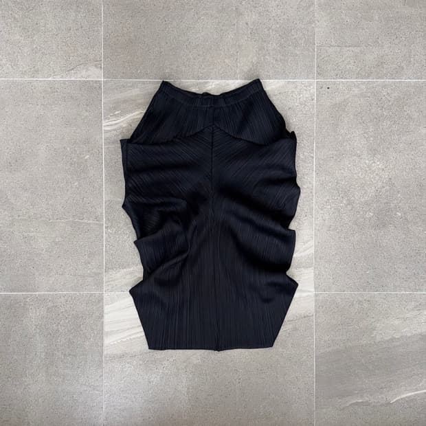 Black shirring stretch pleats balloon sk