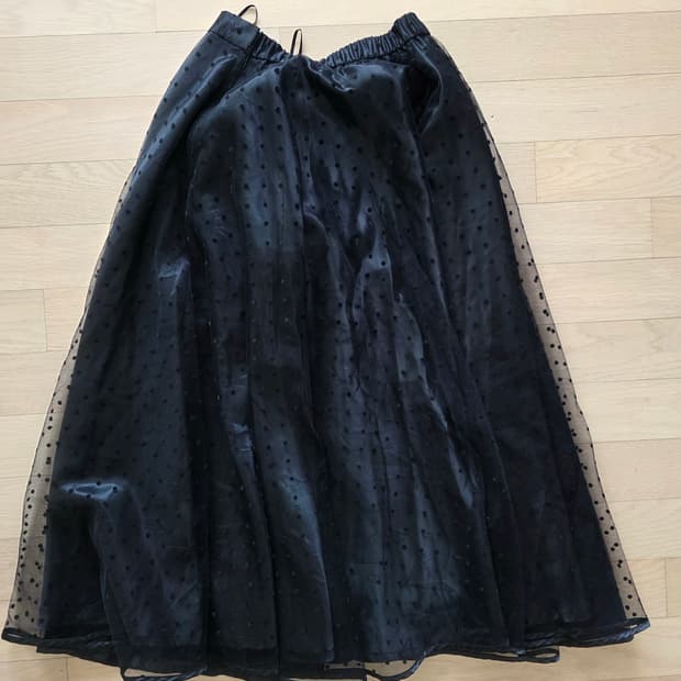 빈티지 롱 도트 쉬폰 사틴 스커트 