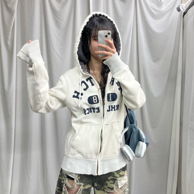 Abercrombie white hood zip-up