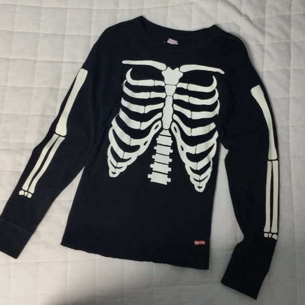 supreme hanes bones thermal crew black