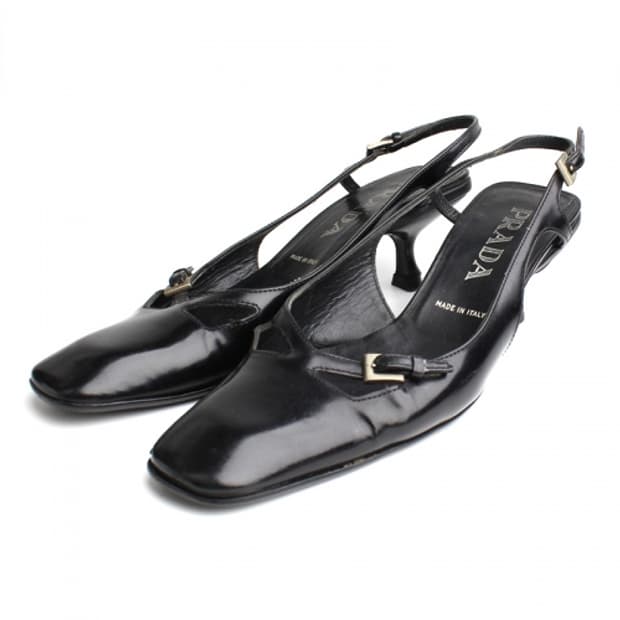 프라다 블랙 페이던트 은장버클 슬링백 35.5