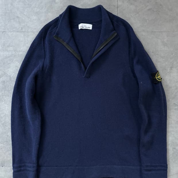 Stone-Island 스톤아일랜드 딥블루 와펜 하프 집업 니트 