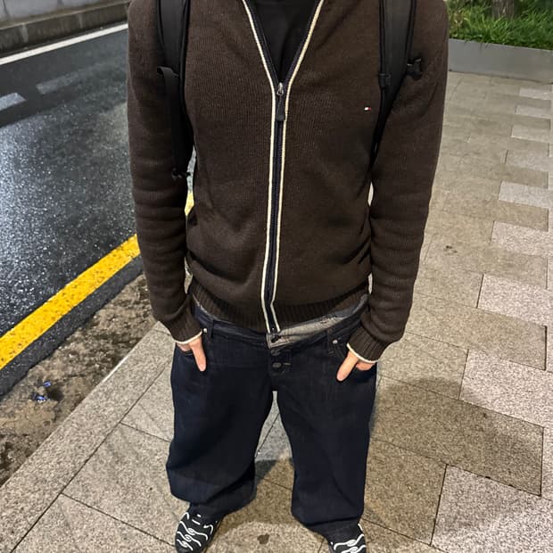 [L] 타미힐피거 슬림핏 집업 가디건 브라운