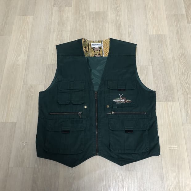 (XXL) 90's 프로스펙스 빈티지 아웃도어 헌팅 피싱 베스트 그린