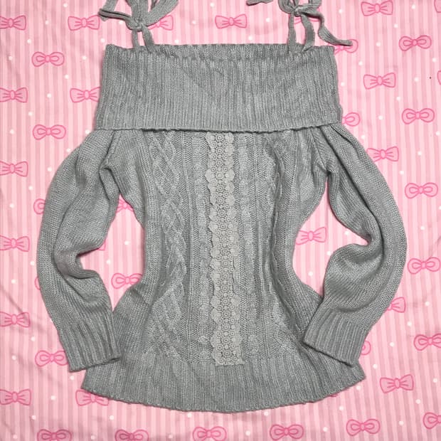 오프숄더 하늘색 래이스 니트 갸루 핀터레스트