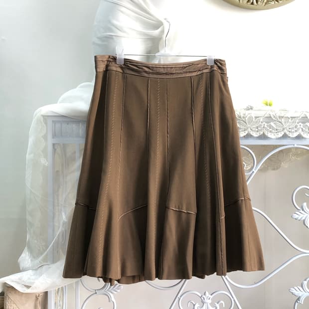 l atte brown panel stitch midi skirt