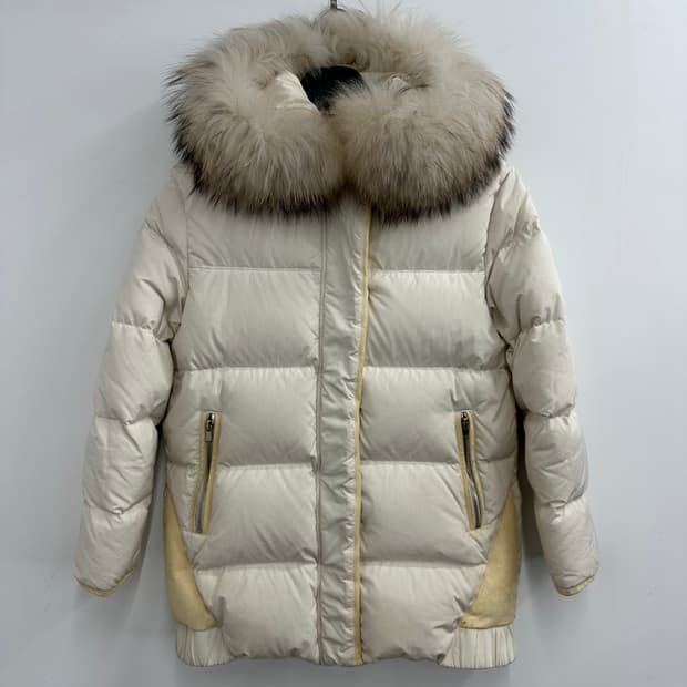 90 마쥬 maje 여자 램스킨 라쿤퍼 덕다운 패딩