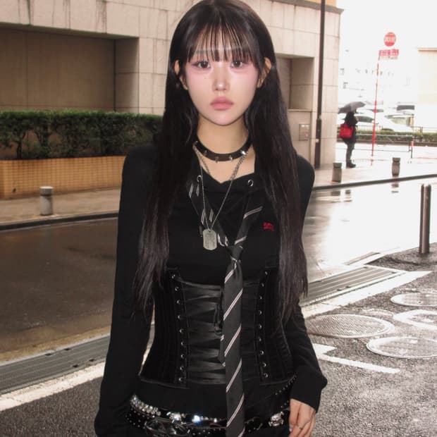 버버리 코르셋 딱붙 그런지 후드 프린팅 원피스 롱슬리브 