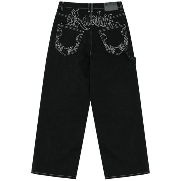 카시코 Embroied Nonfade Denim Pants Black