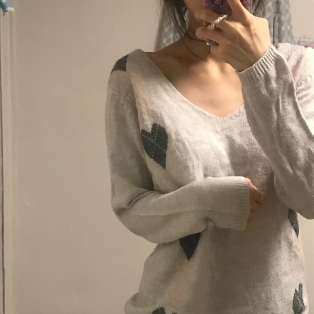 빈티지 회색 핑크 회핑 하트 아가일 니트 오프숄더 히메갸루 로걀 라떼