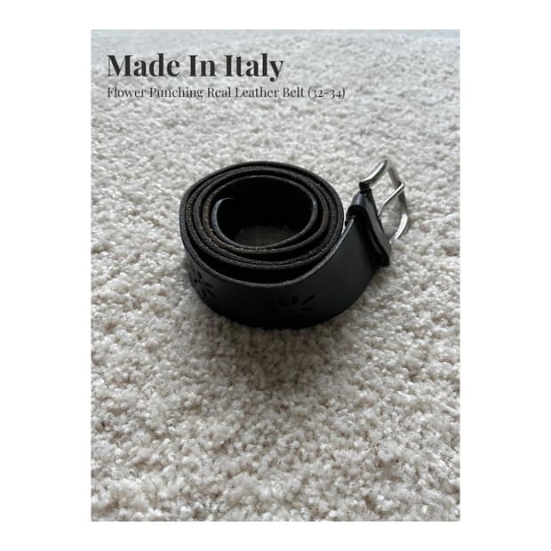 Made In Italy 플라워 펀칭 리얼레더 벨트 (32-34)