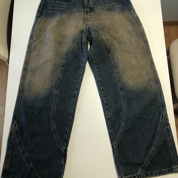 절개 라인 워싱 벌룬핏 데님 팬츠(MUD BULE)