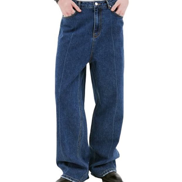 L 더 아이덴티티 프로젝트 플리츠 워싱 와이드 데님팬츠 청바지