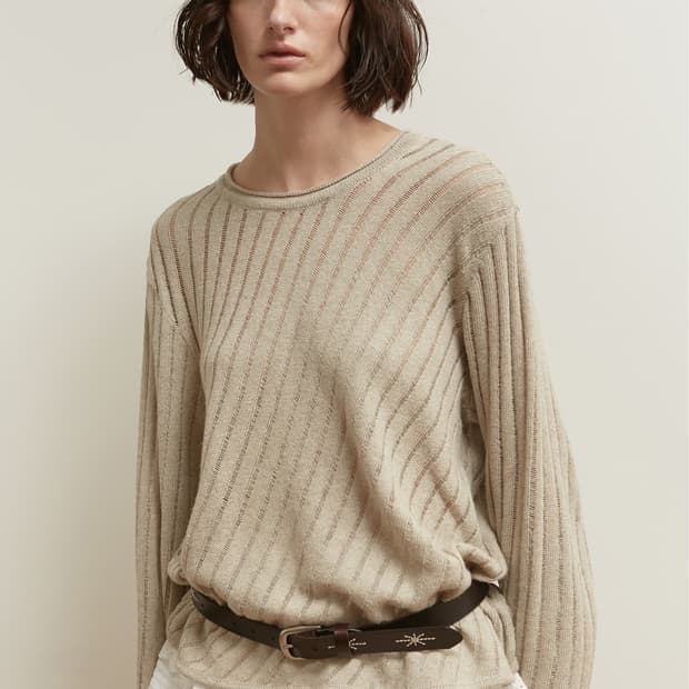 솔티페블 DIAGONAL LOOSE KNIT TOP BEIGE