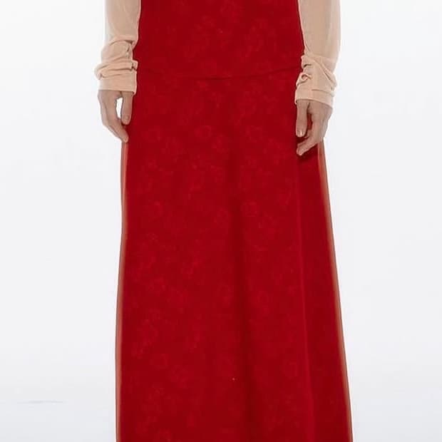 티크 teak 자카드 레드 롱스커트